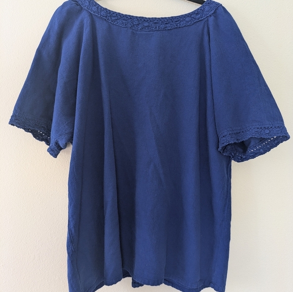 Drawstrings Of Malibu Royal Blue 100% Cotton Peasant Top sz 3X Made in the USA - Picture 2 of 6